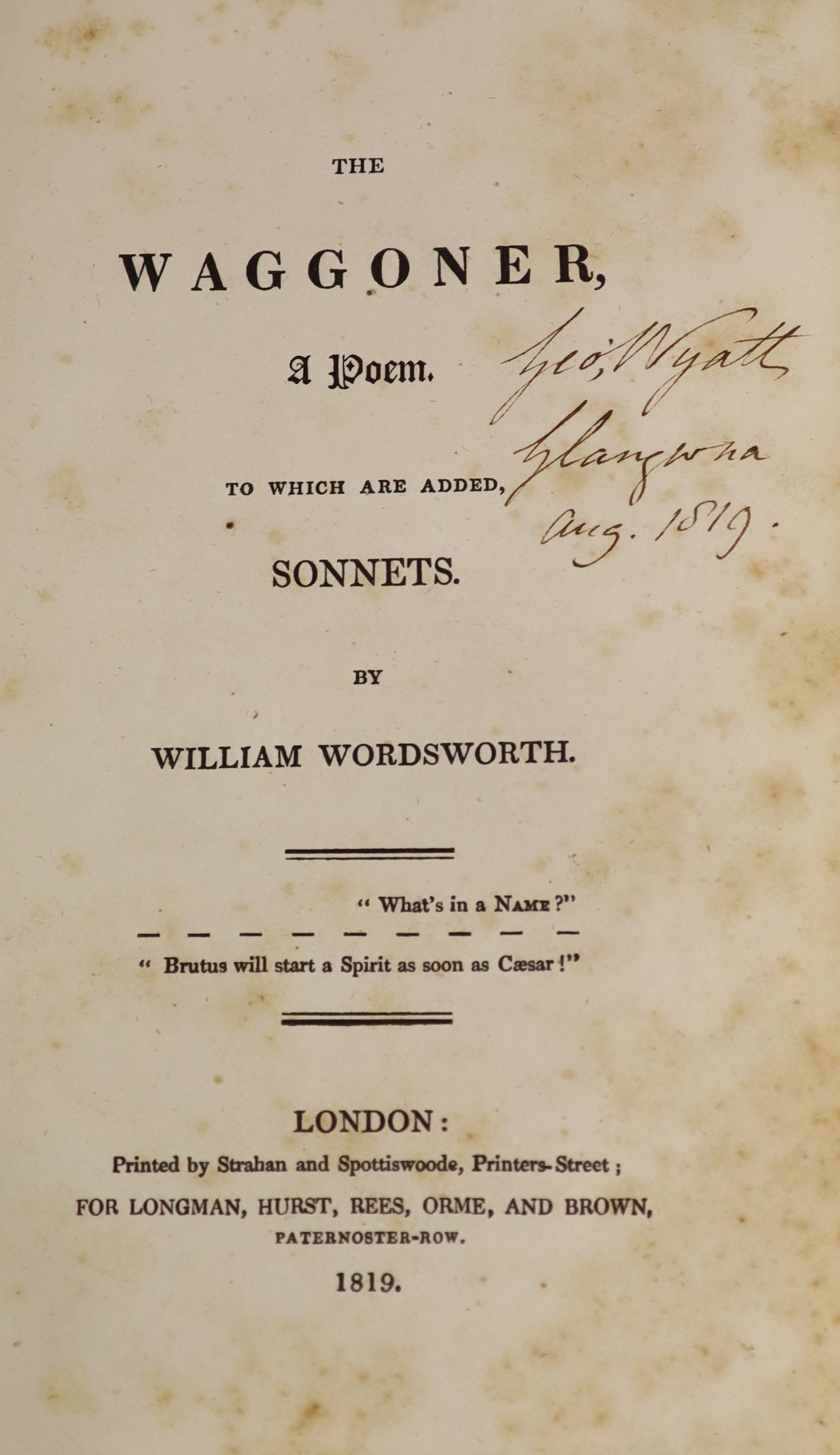 Wordsworth, William - The Waggoner, a Poem, 8vo, calf rebacked, Longman, Hurst et al, London, 1819